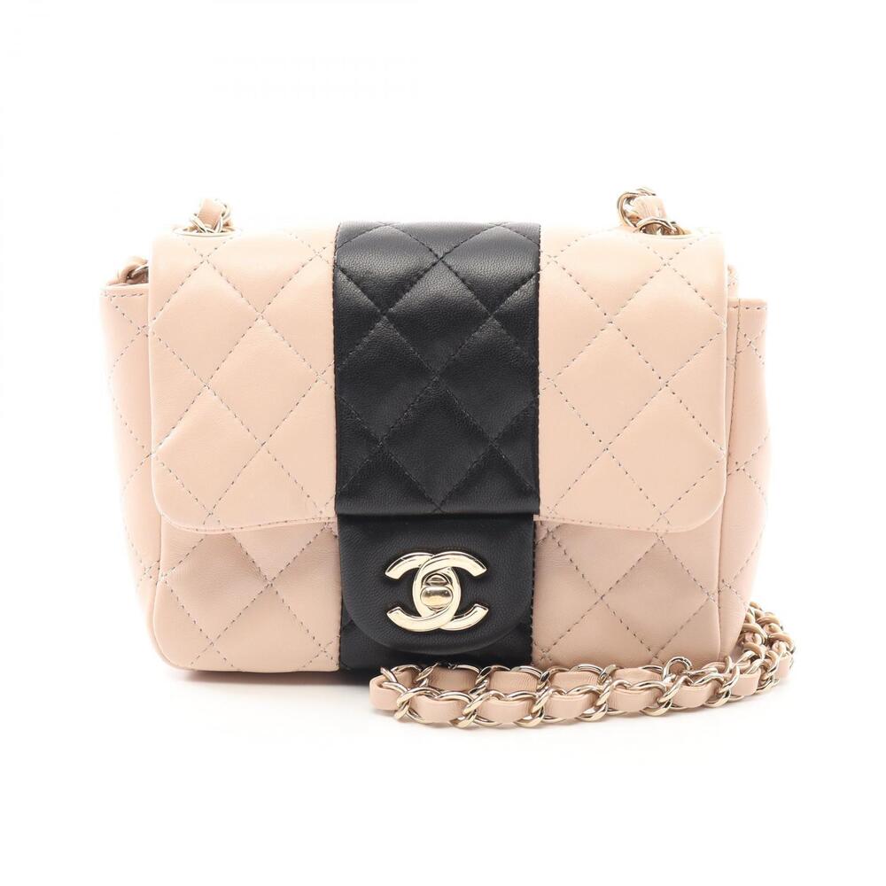 Chanel Matelasse Shoulder Bag Lambskin Leather Pink Black